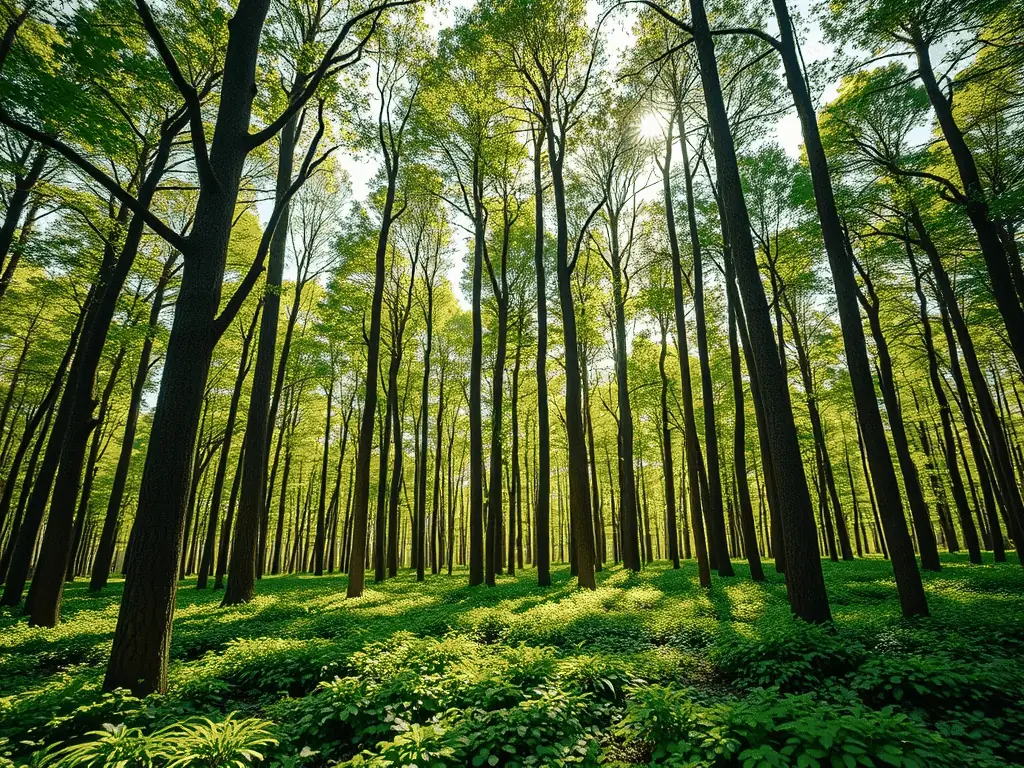 A serene landscape showing a healthy forest ecosystem, symbolizing the positive impact of TRAPPEURS 19's conservation efforts on biodiversity and habitat preservation.