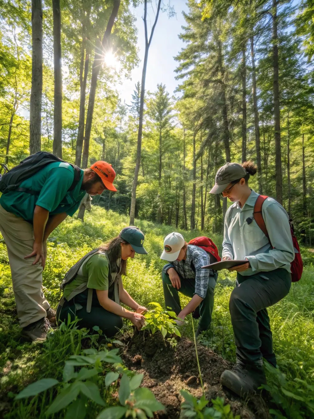 An image of TRAPPEURS 19 members collaborating with local authorities on a wildlife conservation project, emphasizing their partnership approach.