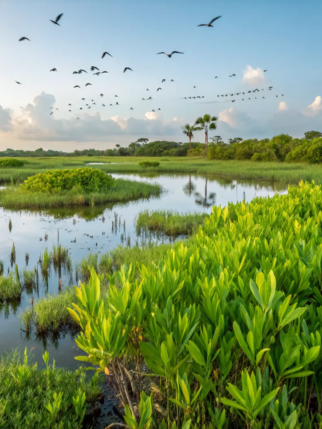 A serene image of a balanced ecosystem with controlled wildlife populations, reflecting the harmony achieved through TRAPPEURS 19's sustainable wildlife management practices.